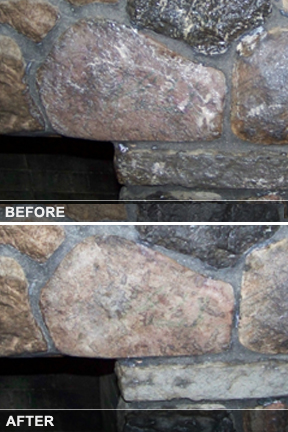 Before and After - Stone fireplace cleaning